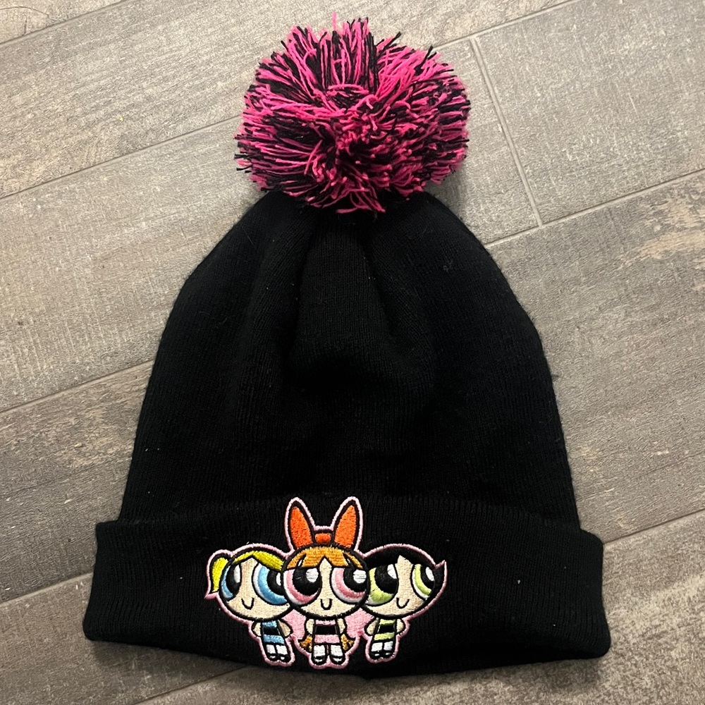 Black and Pink Kids Beanie with Cartoon Design